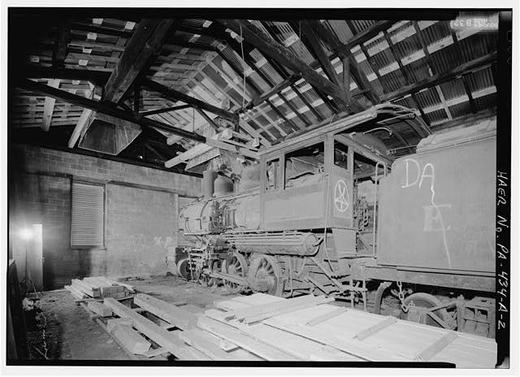 View of locomotive form southeast. - East Broad Top Railroad & Coal Company, Engine House, Route 522, East side, Mount Union