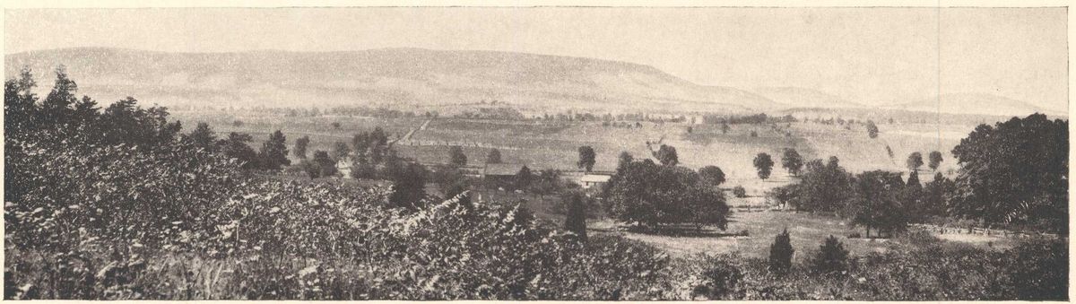 Broad Top Mountain seen from about three miles southwest of Cassville, looking west across the Trough Creek valley, from a 1945 Geological Survey folio.