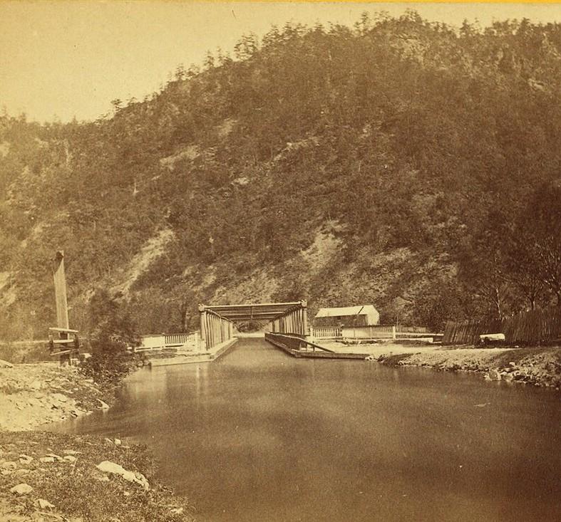 The Jackstown aqueduct in Jack's Narrows, from a W. T. Purviance stereograph of about 1870 to 1880