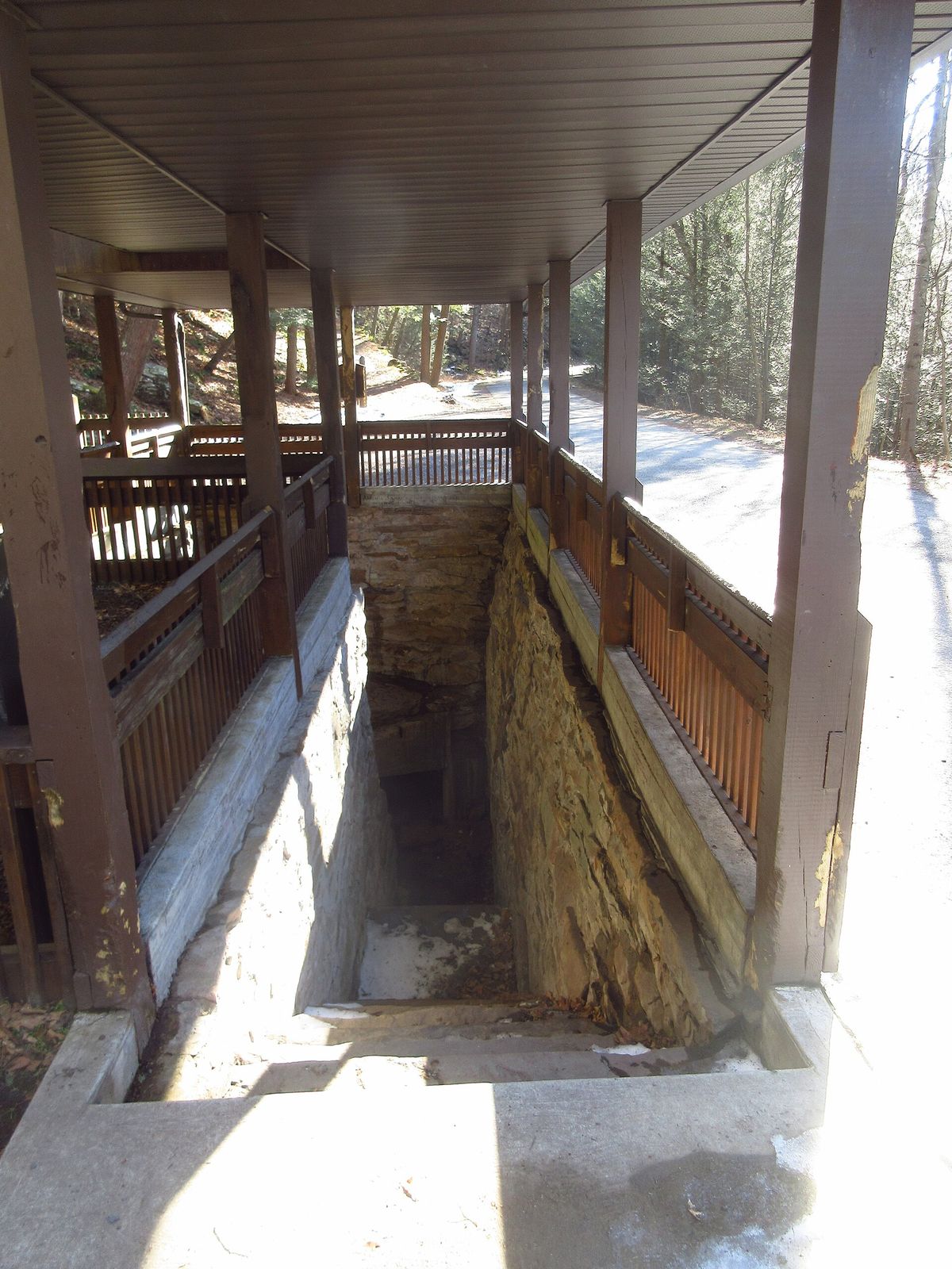 The steps down into the Ice Mine, Trough Creek State Park