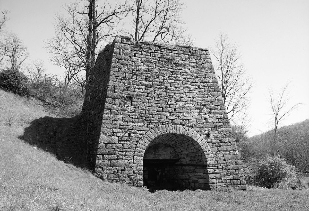 The front of the blast furnace at Huntingdon Furnace.