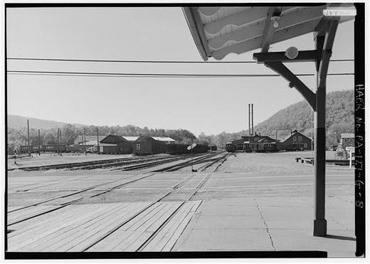 8. GENERAL VIEW LOOKING SOUTH ACROSS MEADOW STREET (RTE. 994) FROM ORBISONIA DEPOT TOWARD THE ROCKHILL SHOP COMPLEX - East Broad Top Railroad & Coal Company, Orbisonia Depot