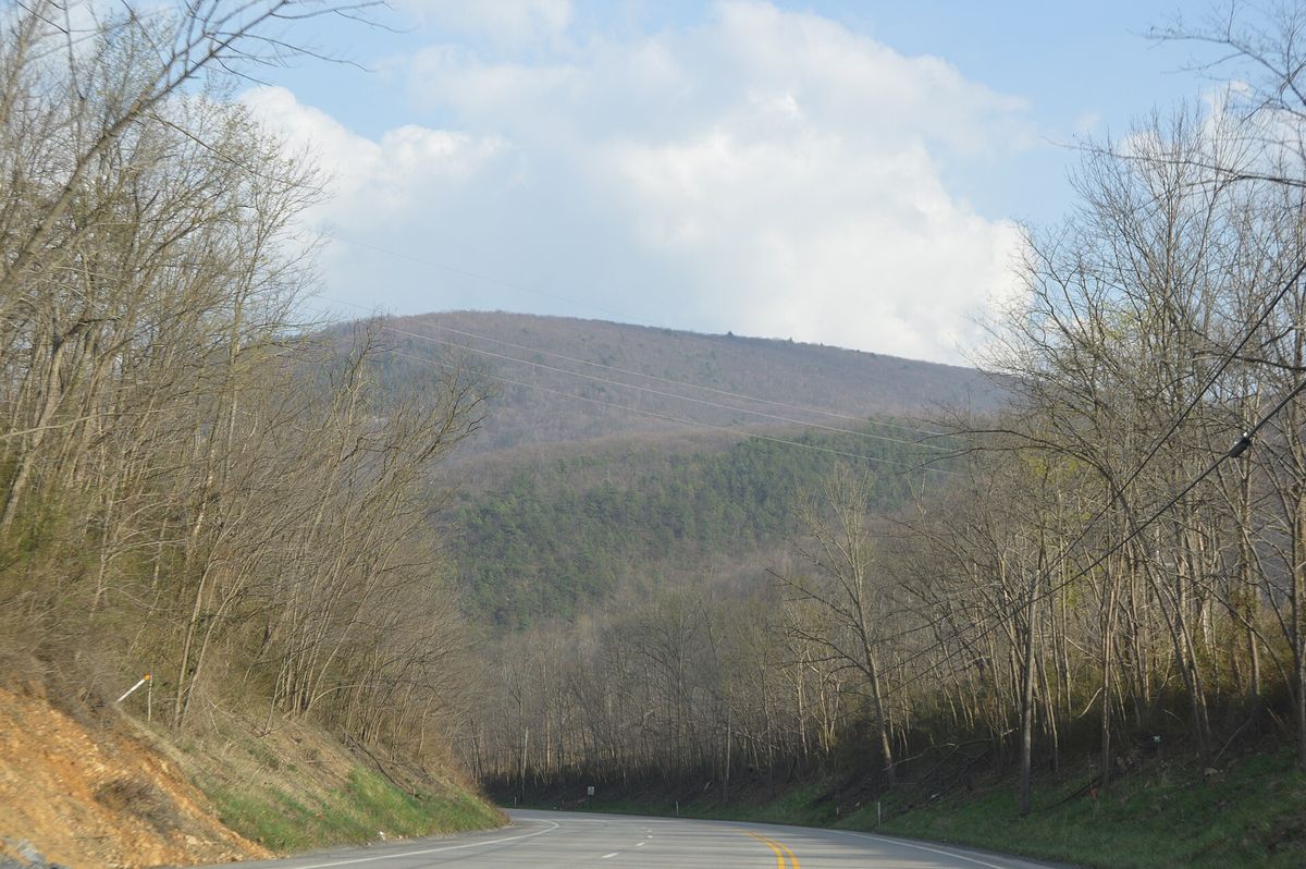 Looking south along U.S. Route 22 north-east of Mapleton, in far southern Brady township, Huntingdon County, with Jacks Mountain behind