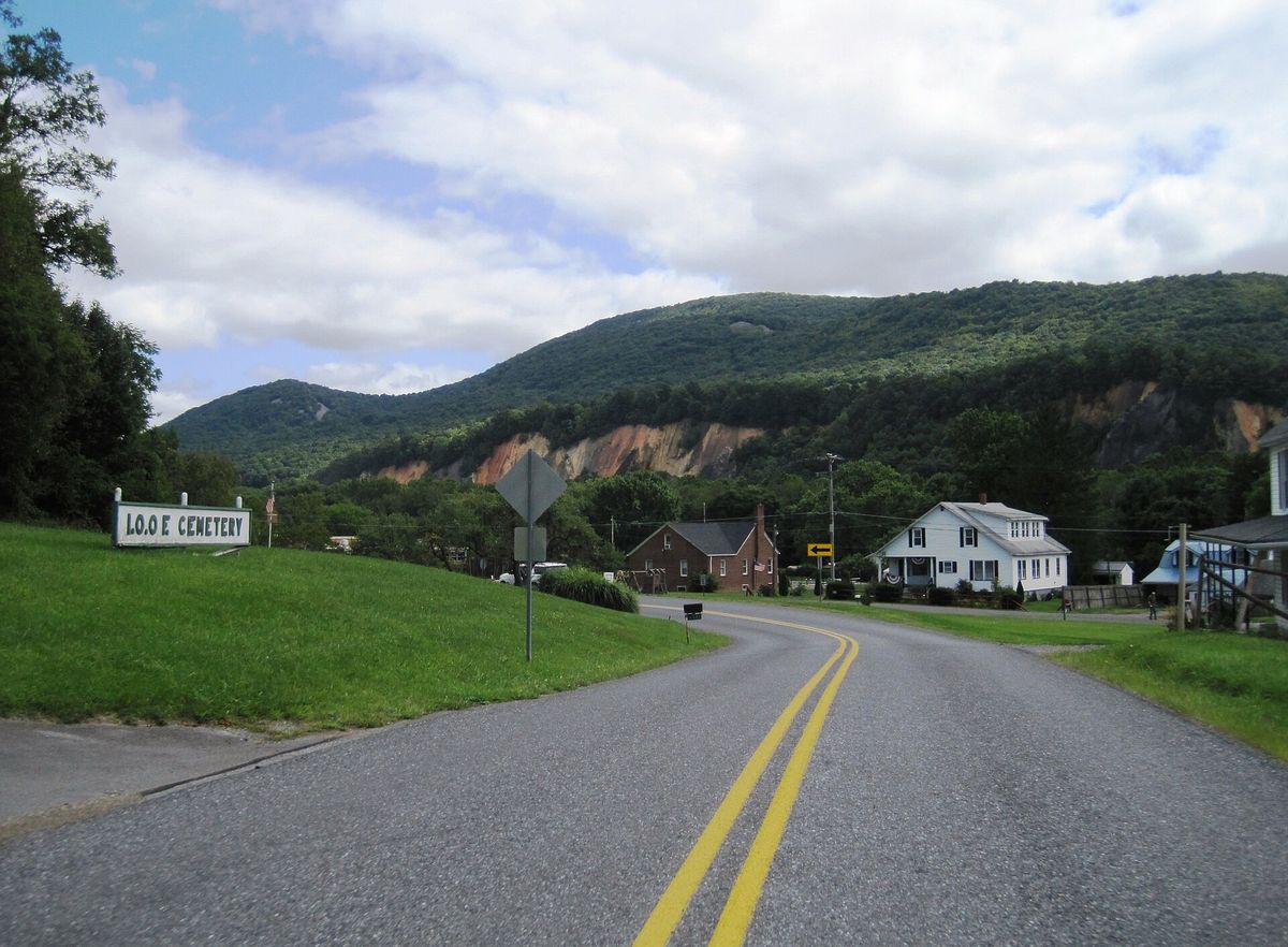Eastbound Smith Valley Road in the village of Birdvale, also known as Birdville, Union township, Huntingdon County, Pennsylvania