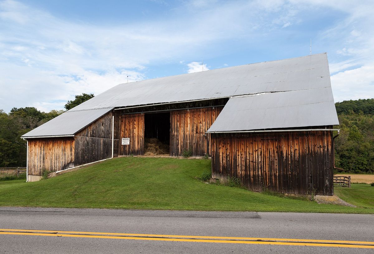 The barn at Robb Farm, a historic home and farm located at Walker Township in Huntingdon County, Pennsylvania.